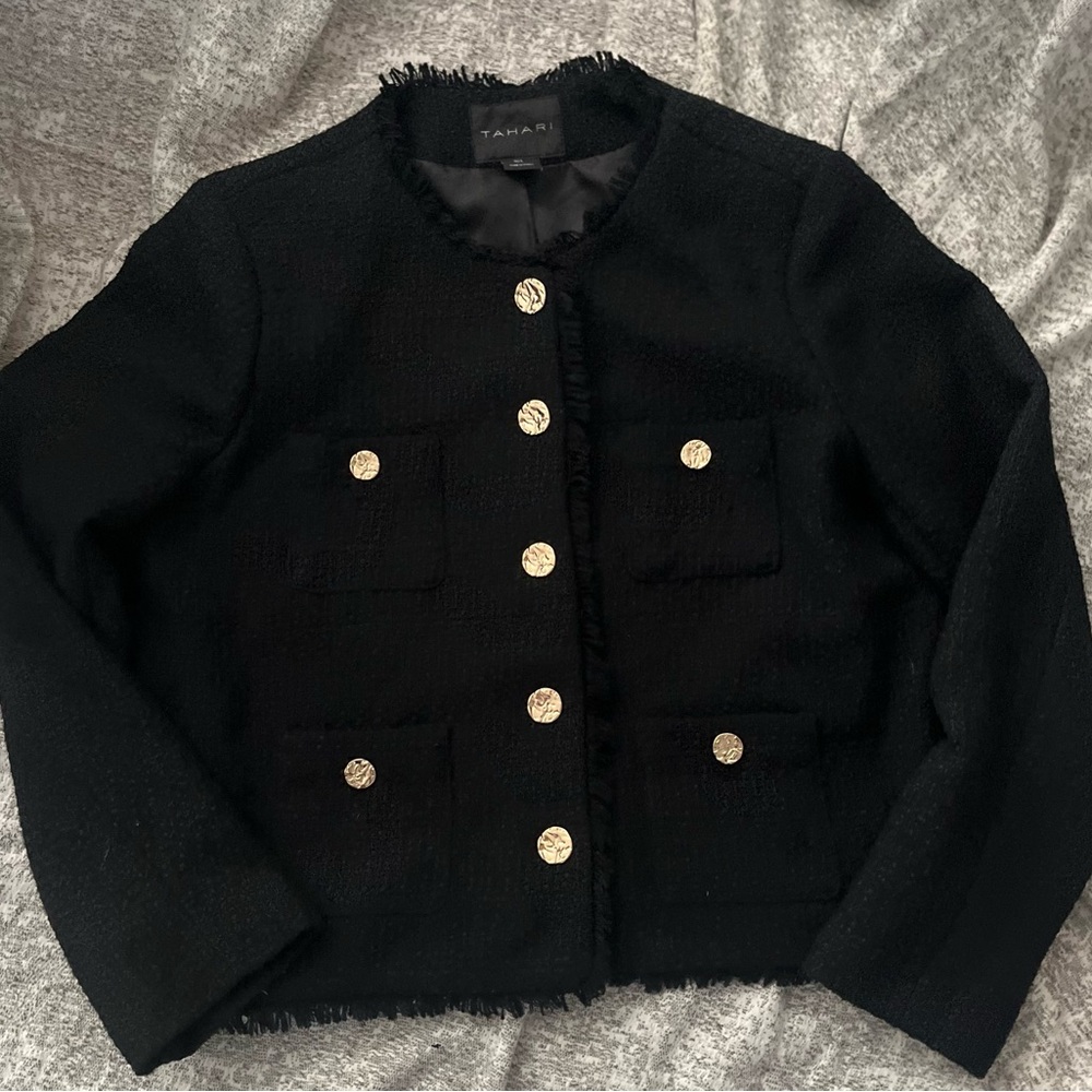 Tahari Black Jacket with Gold Buttons